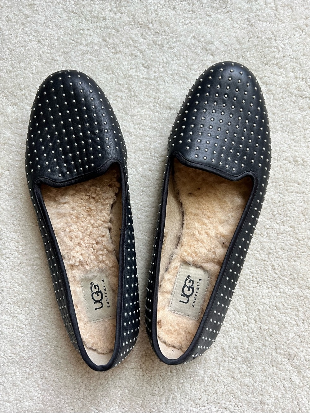 Perfect condition UGG Black Studded Alloway Sheepskin-Lined Slip-On Flats